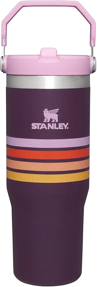 Stanley IceFlow Stainless Steel Tumbler - Vacuum Insulated Water Bottle for Home, Office or Car Reusable Cup with Straw Leak Resistant Flip Cold for 12 Hours or Iced for 2 Days, Plum Stripe, 30OZ