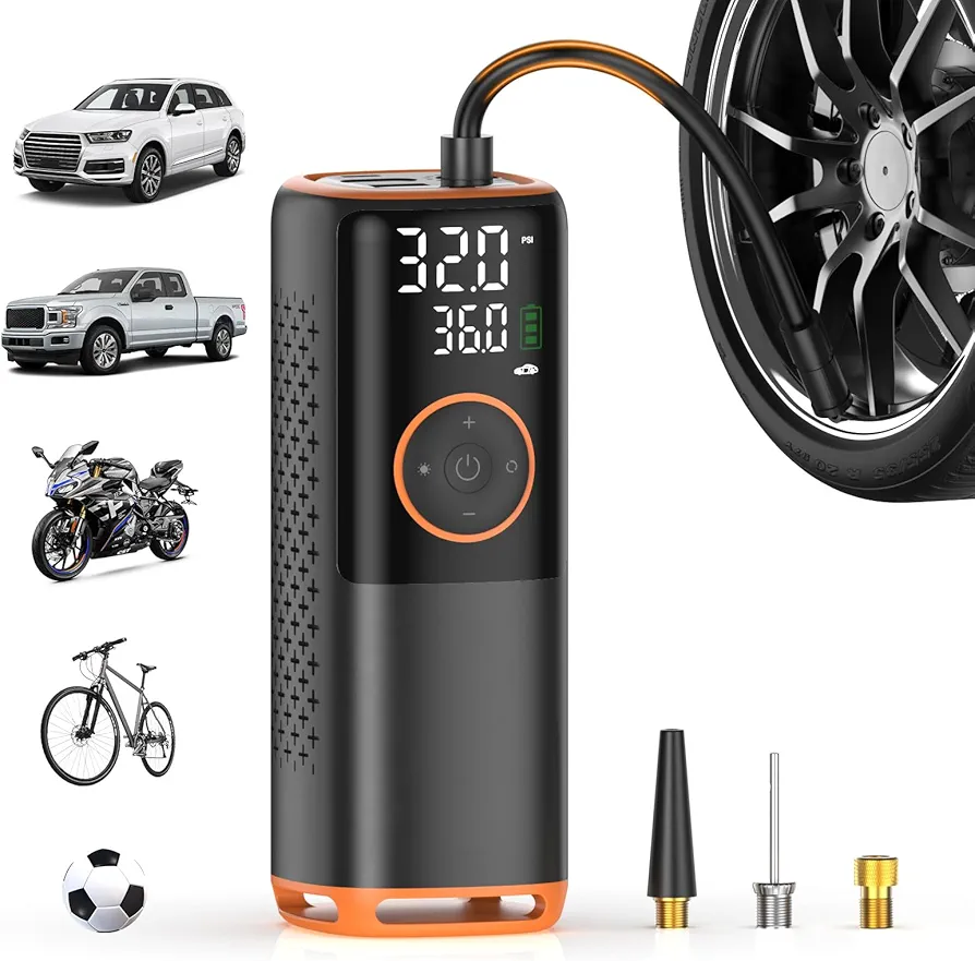 Tire Inflator Portable Air Compressor-160 PSI Portable Air Pump for Car Tires with Tire Pressure Gauge, Portable Tire Inflator for Car, Bike, Motorcycle Tires, Balls and More