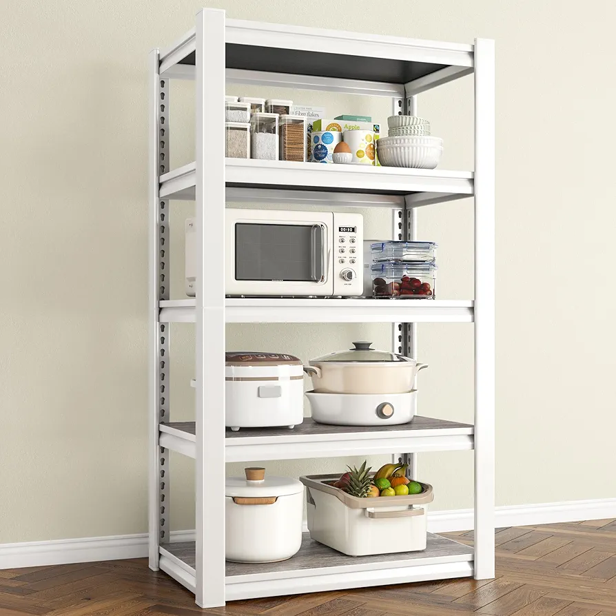 REIBII 3000LBS Garage Shelving Storage Shelves Heavy Duty Shelving Adjustable White Metal Shelving Units and Storage Racks and Shelving Garage Closet Kitchen Pantry Shelves, 60''HX24.5''WX16.5''D