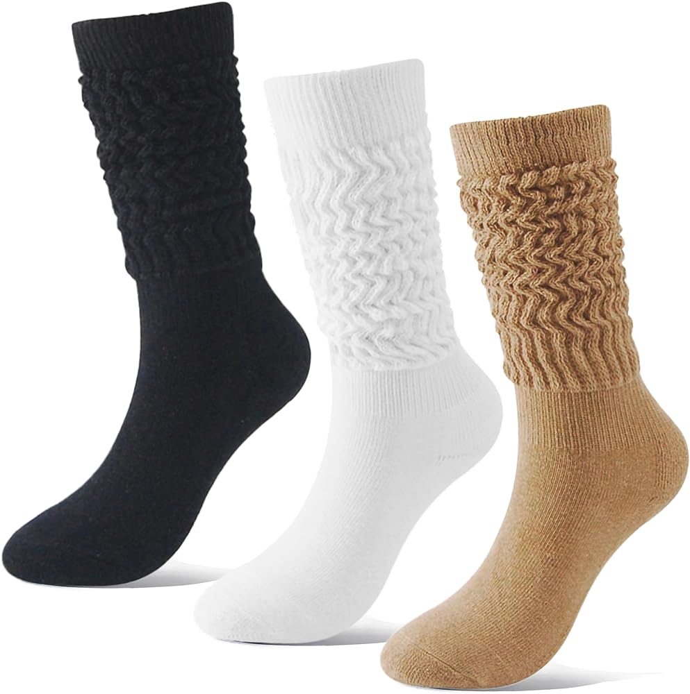 BONANGEL Slouch Socks for Woman,3 Pairs Scrunch Slouchy Socks Women,Long Scrunchy Tube Boot Socks for Women Girls Size 5-11