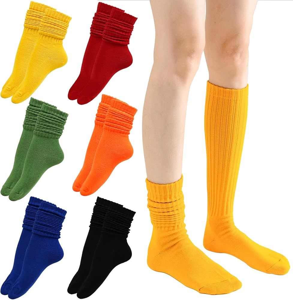 Heran 6 Pairs Slouch Socks for Woman, Colors Knee High Scrunch Socks for Women Girls Students, Mid-Calf Casual Stockings