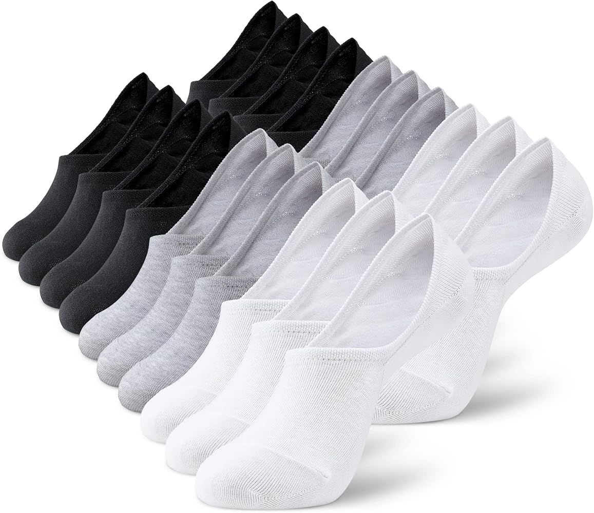 MONFOOT Women's and Men's 10 Pairs Breathable No Show Non slip Socks, multipack