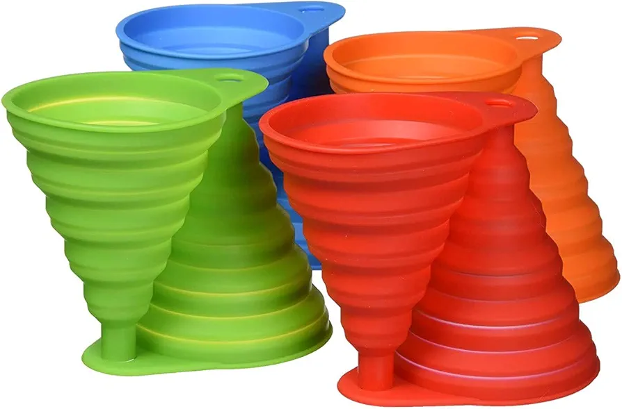 8 PCS Silicone Collapsible Funnel Set, Foldable Kitchen Funnel for Water Bottle Liquid Transfer Food Grade (Blue/Red/Orange/Green) (LJ-CJ-121402)