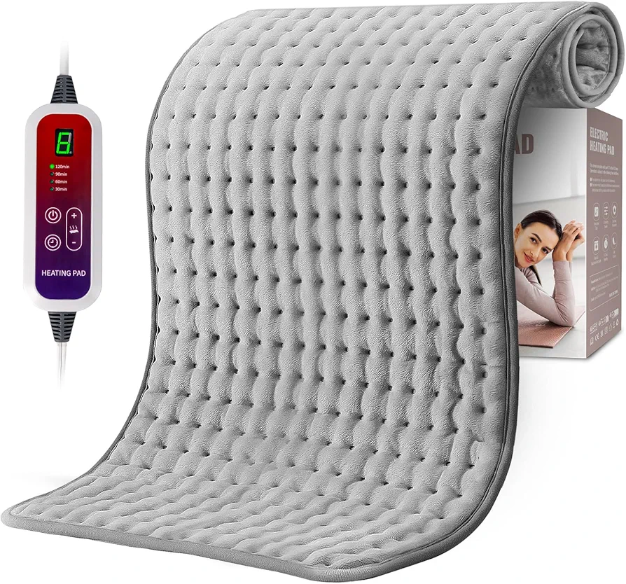 Qfun Extra Large Heating Pad for Back Pain Relief, 20"x40" XXL Heat Pad Neck and Shoulde Electric Heating Pad for Period Cramps with 6 Heat Settings & Auto Shut-Off,Christmas Gifts for Women,Men(Grey)