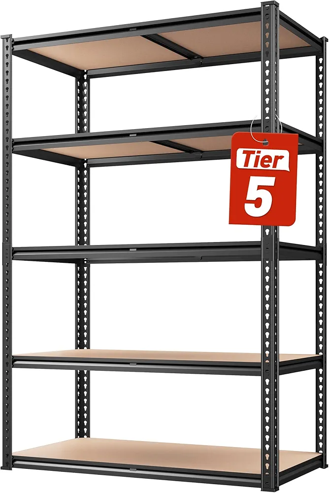 REIBII 2020LBS Storage Shelves 5 Tier Garage Shelving Heavy Duty 72" H x 35.55" W x 16" D Adjustable Metal Shelving Unit for Garage Shelves Utility Rack Shelf for Basement Pantry Closet Shelves,Black