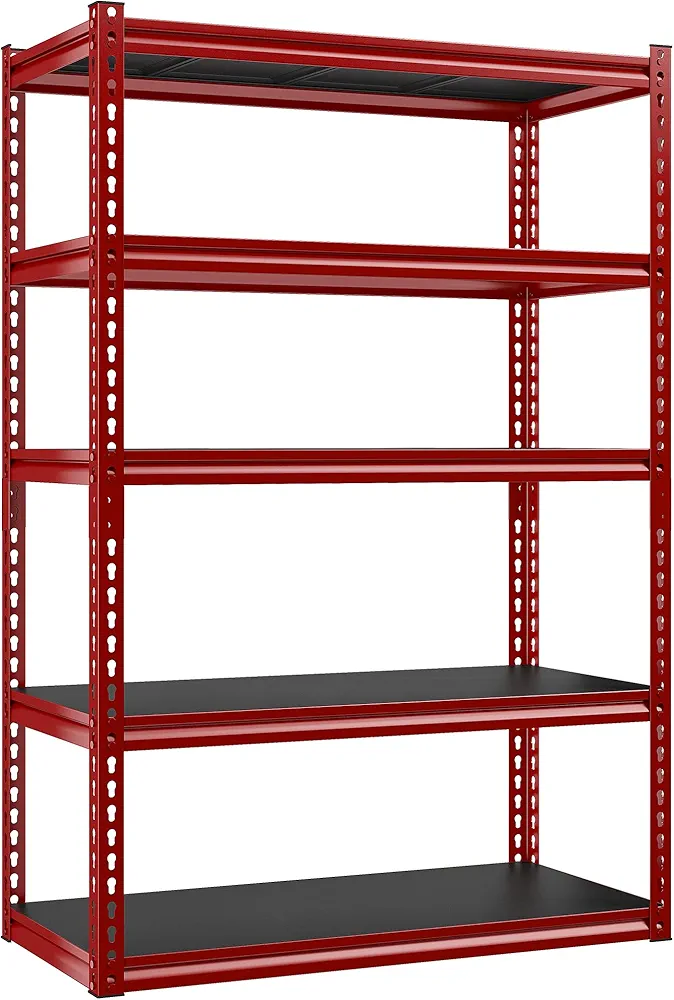 REIBII 72" Garage Shelving 2000 LBS Storage Shelves Heavy Duty Metal Shelving Units Rack Shelf for Garage Pantry,Kitchen, Basement,Red & Black