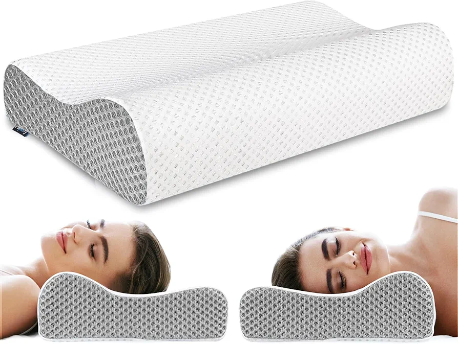 Memory Foam Pillows, Cervical Neck Pillow for Sleeping, Ergonomic Pillow for Neck Pain Relief, Contour Support for Side Back Sleepers