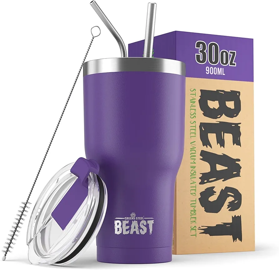 Beast 30 oz Tumbler Stainless Steel Vacuum Insulated Coffee Ice Cup Double Wall Travel Flask (Purple)