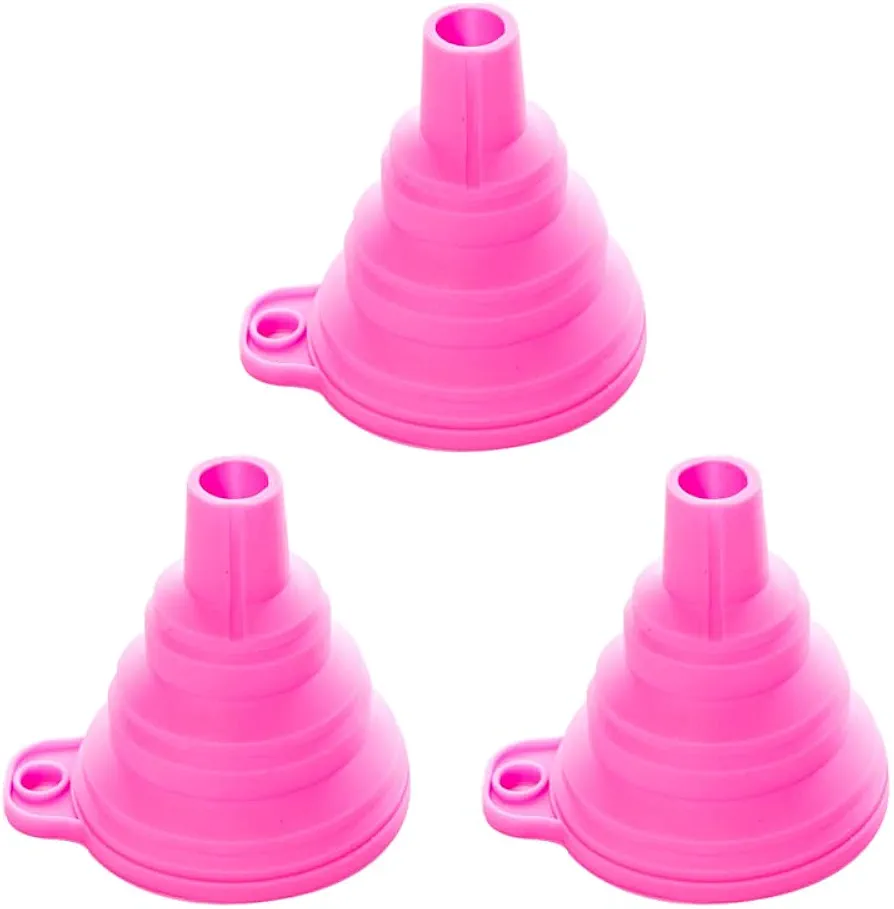 Silicone Collapsible Foldable Silicon Kitchen Funnel Hoppe Gel Practical Set of 3 for Filling Small or Mini Bottles, Oil, Spice, Liquid Transfer Pink