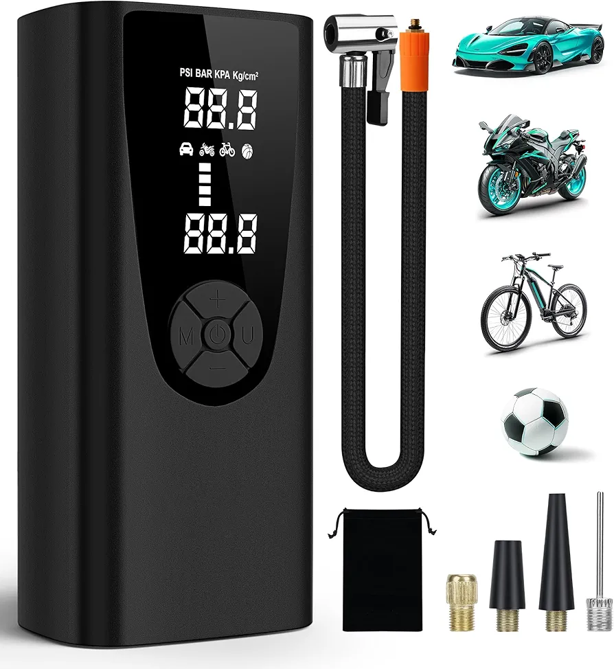 Tire Inflator Portable Air Compressor-180PSI Air Pump for Car Tires-20000mAh Electric Tire Pump-Car Tire Air Pump with Tire Pressure Gauge-Portable Tire Inflator for Car, Motorcycle, Bike, Ball, Black