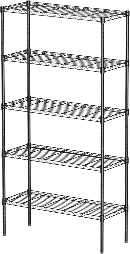 5 Tier Shelf Wire Shelving Storage Shelves Storage Rack, Adjustable Standing Shelf Units, Garage Shelving for Kitchen Warehouse Laundry Bathroom Pantry,35”W x 14”D x 69”H,Black