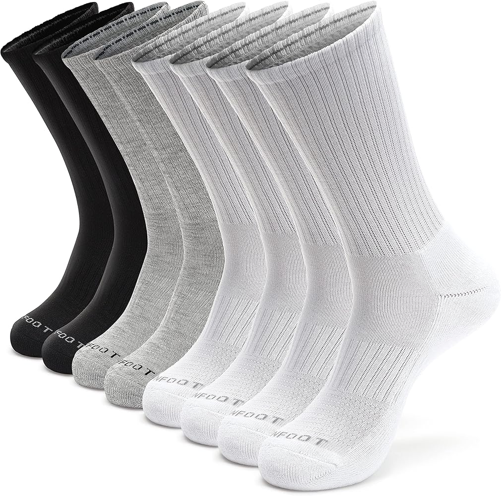 MONFOOT Women's and Men's 4-8 Pairs Athletic Cushion Crew Socks, multipack