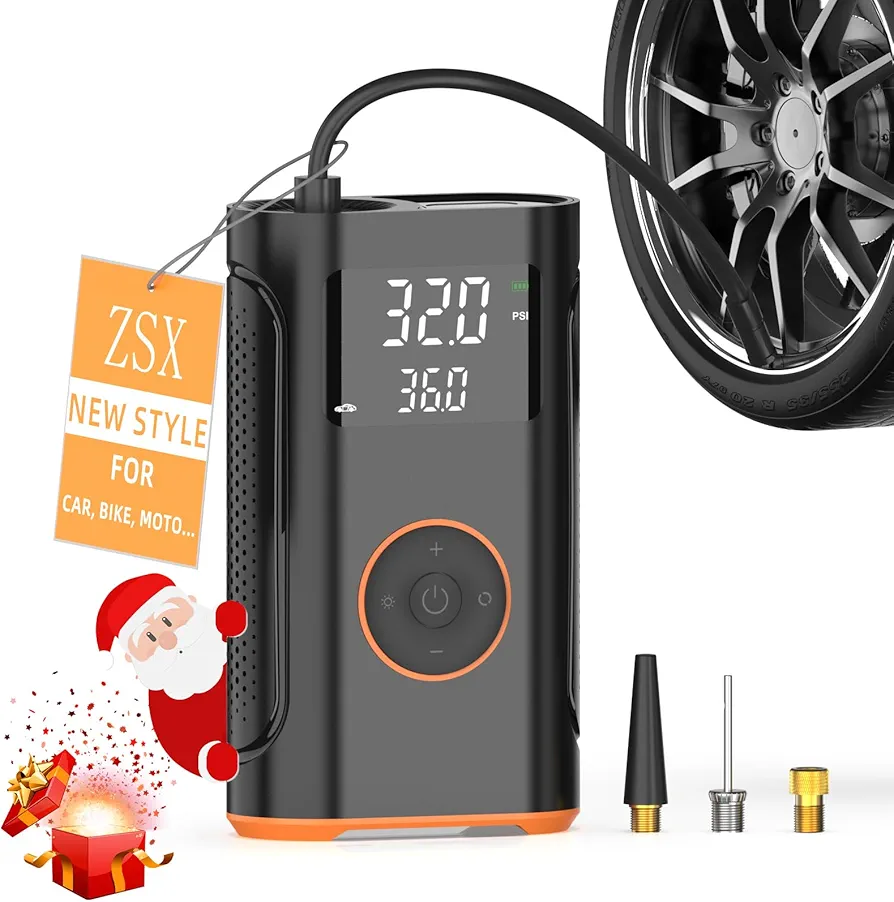 (New Upgrade) ZSX Tire Inflator Portable Air Compressor-160 PSI Air Pump with Memory Function, Electric Bike Pump with Tire Pressure Gauge, Tire Inflator for Car, Gifts for Men Husband Father