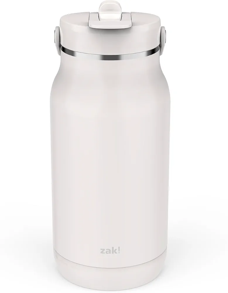 Zak Designs Harmony 2-in-1 Water Bottle for Travel or At Home, 64oz Recycled Stainless Steel is Leak-Proof When Closed and Vacuum Insulated with Handle (Linen White)