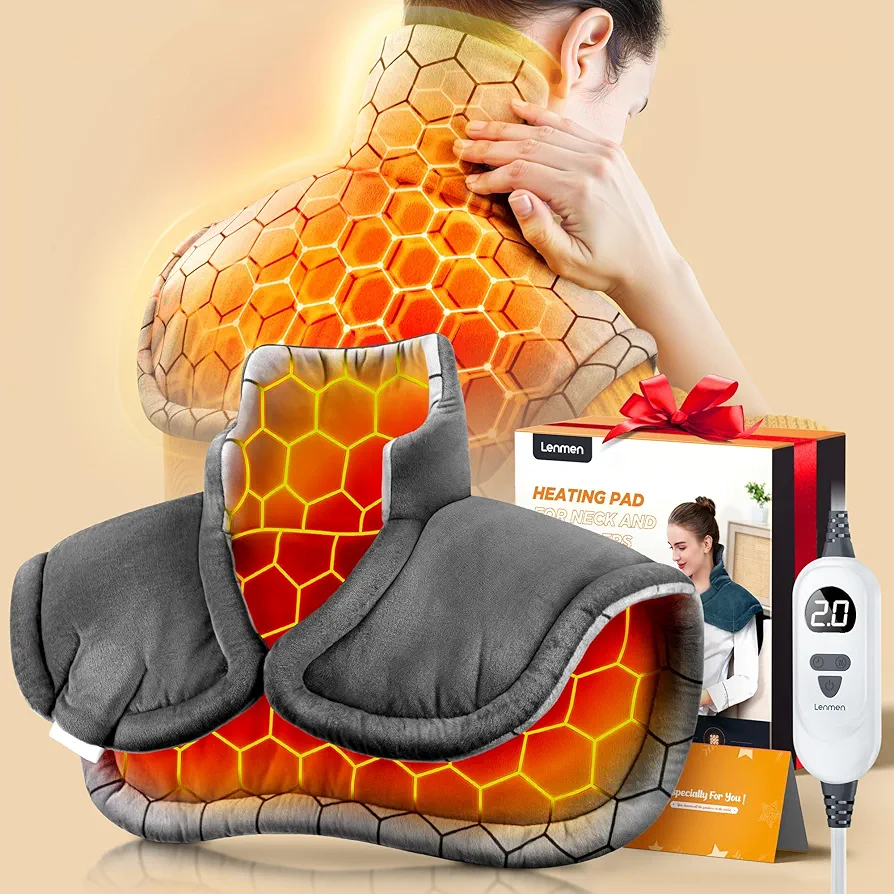 Graphene-Infused 1Min Fast Heating Pad, Deeper Pain Relief Weighted Heating Pads for Neck and Shoulders and Back, Heated Wrap with 6 Heat Options 4 Auto Timer, Gifts for Men Women Mom Christmas