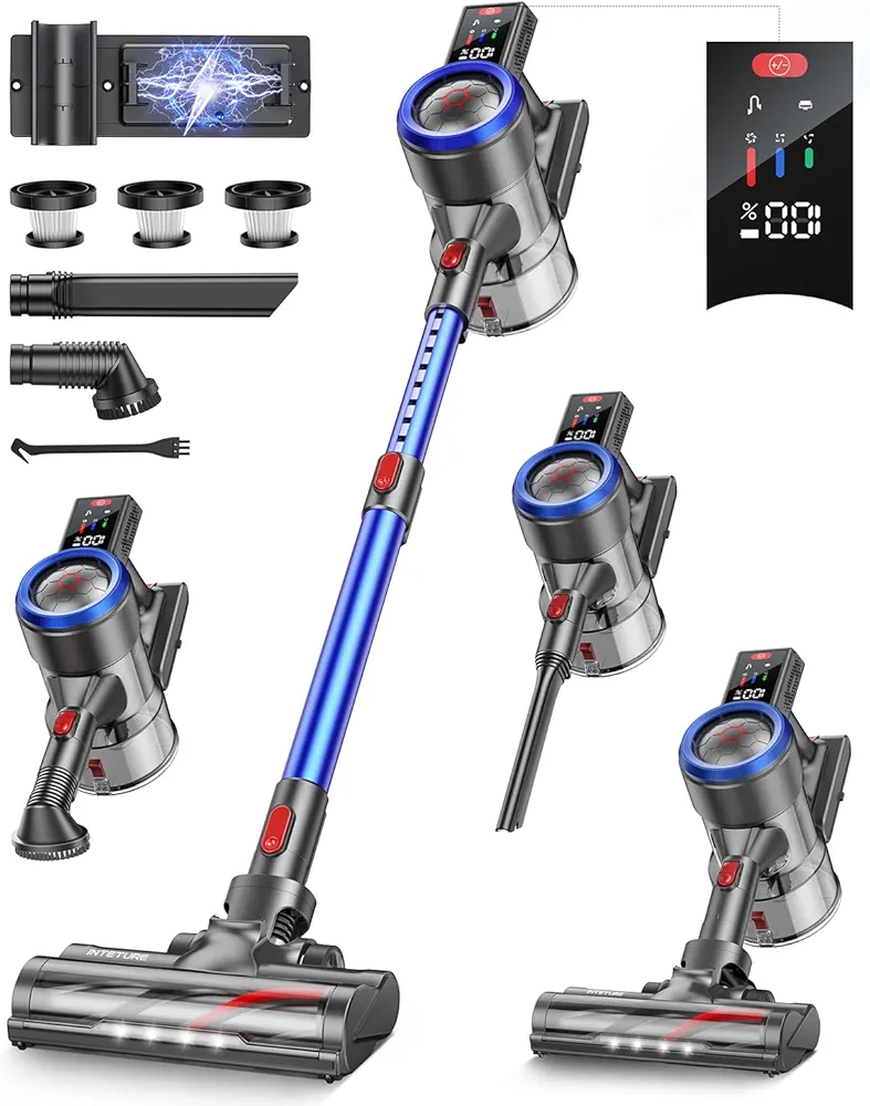 Cordless Vacuum Cleaner, 450W 40KPA 55 Mins Runtime Stick Vacuum Cordless with Rechargeable Wall Mount, Vacuum Cleaner with Touch Display for Home Pet Hair Carpet Hard Floor