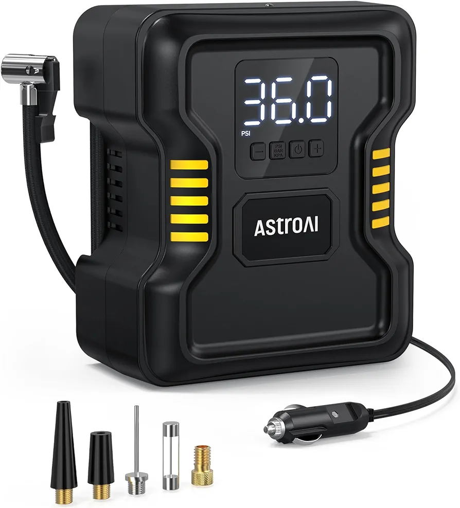 AstroAI Tire Inflator Air Compressor Portable 150PSI Metal Cylinder Fast Inflation Pump 12V DC with LED Light for Cars, Bicycles, Other Inflatables, Car Accessories JY21P160-12