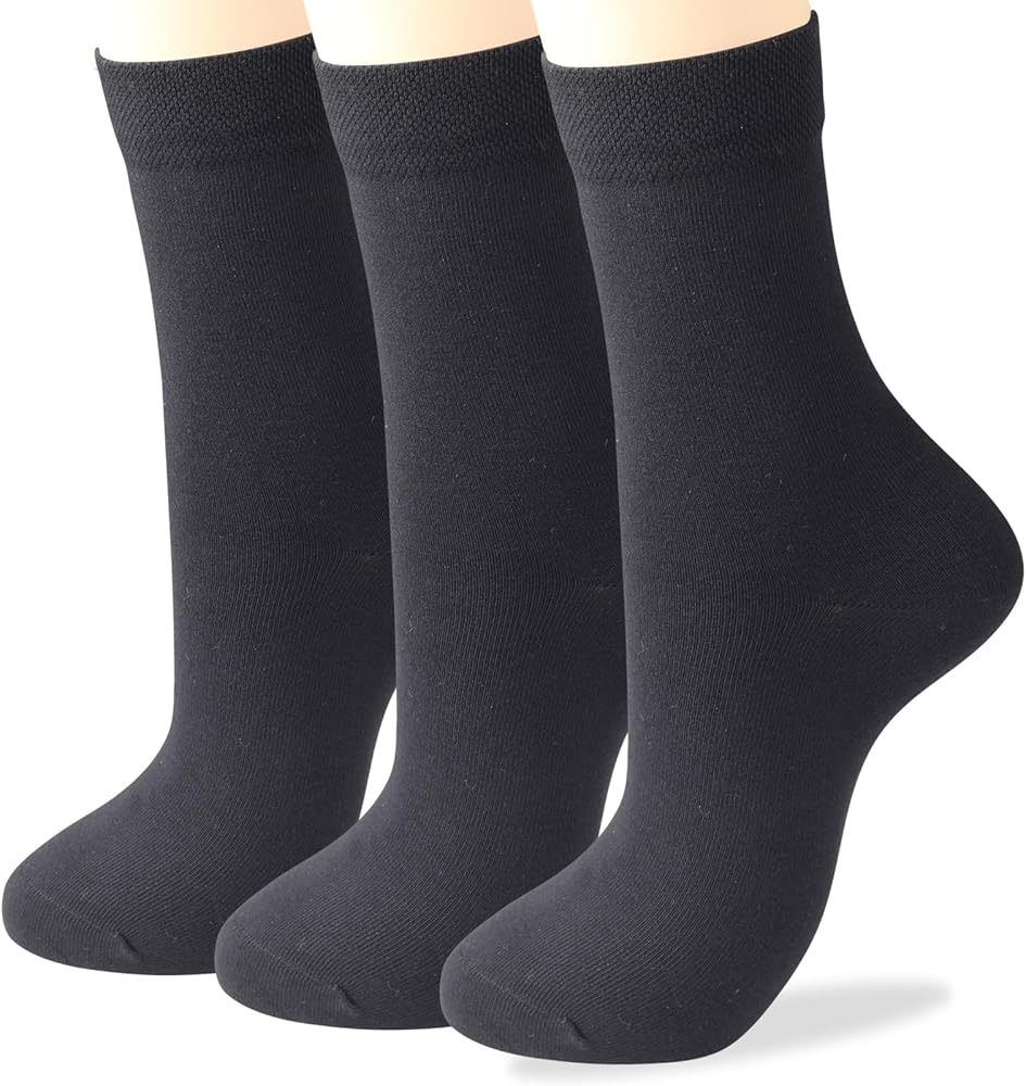 COTTON DAY Women's Soft Combed Cotton Trouser Dress Socks Black Gray Navy Blue Stars Striped 3 Pack