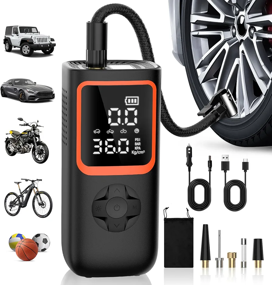 Tire Inflator Portable Air Compressor - 20000mAh & 150PSI Cordless Air Pump for Car Tires with Pressure Gauge & LED Light, 2X Faster Inflation Electric Air Compressor for Car Bikes, Motorcycle, Ball