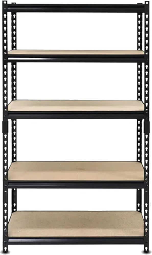 Juggernaut Storage Indoor Outdoor 72 Inch 5 Tier Steel Utility Shelving Unit with Adjustable Shelves for Warehouse, Laundry Room, and Garage, Black