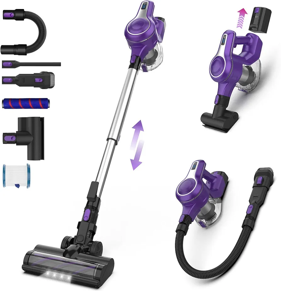 Cordless Vacuum Cleaner, 10-in-1 30Kpa Powerful Cordless Stick Vacuum Cleaner, Rechargeable Cordless Vacuum 45min Runtime, Lightweight Vacuum Cleaners for Home Pet Hair Carpet Hard Floor