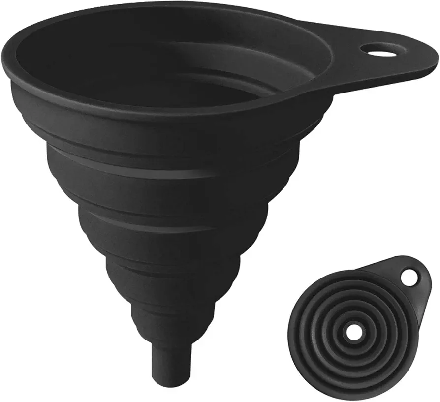 Funnels for Kitchen Use, Food Grade Silicone Collapsible Kitchen Funnel (Black)