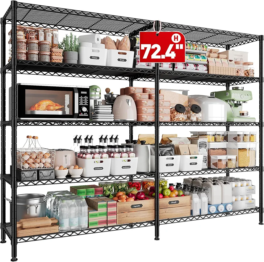 REIBII 1500LBS Storage Shelves 61.2''W Wire Shelving Unit 5 Tier Metal Shelving for Storage Rack Shelves for Storage Heavy Duty Garage Shelf Pantry Shelves Kitchen Shelving, 61.2''W*72.4''H*15.7" D