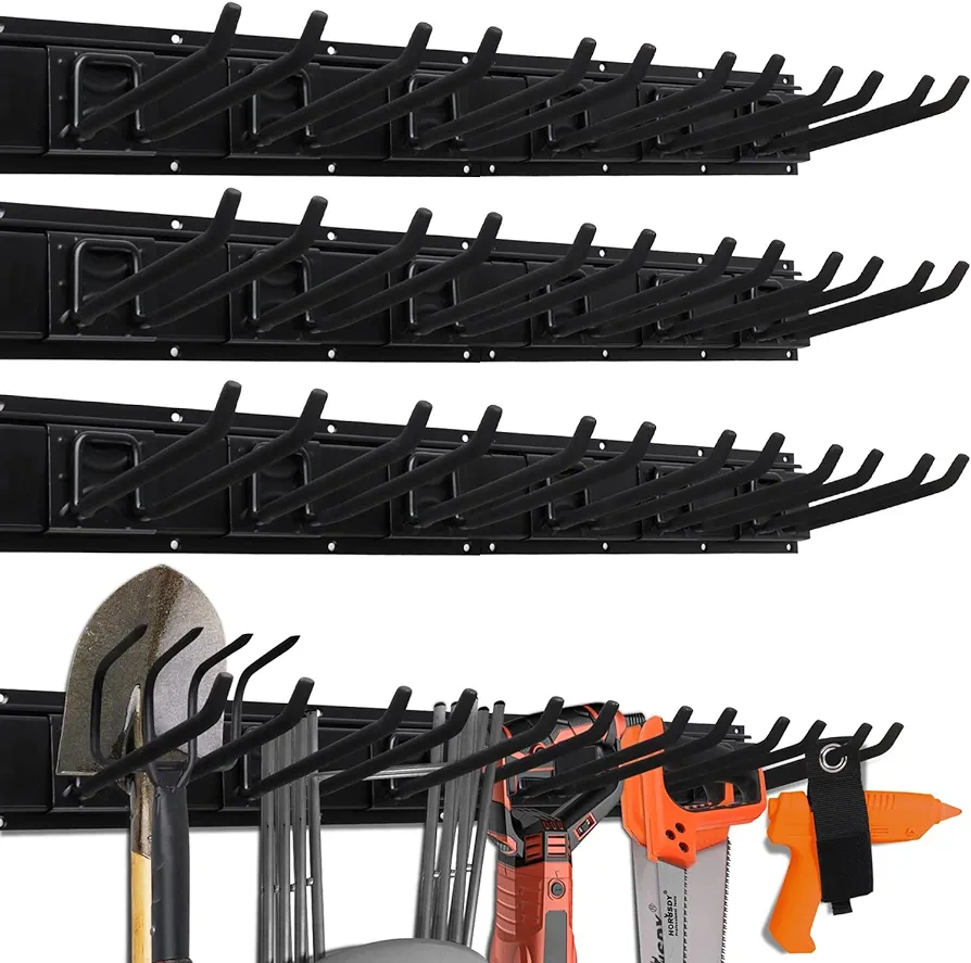 HORUSDY 64-Inch Heavy Duty Garage Organization Rack, 4 Packs Rails and 9 Adjustable Hooks, Tool Organizer Rack with Heavy Double Hooks Tracks Max Load 600LB