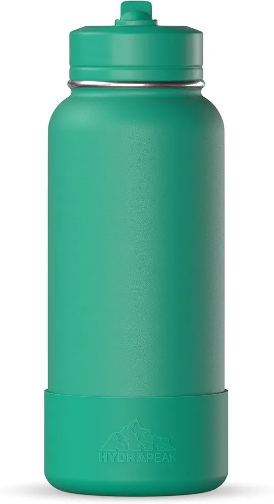 Hydrapeak 32oz Sport Insulated Water Bottle with Straw or Chug Lid, Leak & Spill Proof, Keeps Drinks Cold for 24 Hours, Hot for 12 Hours, Premium Stainless Steel Water Bottles (32oz, Kelly Green)