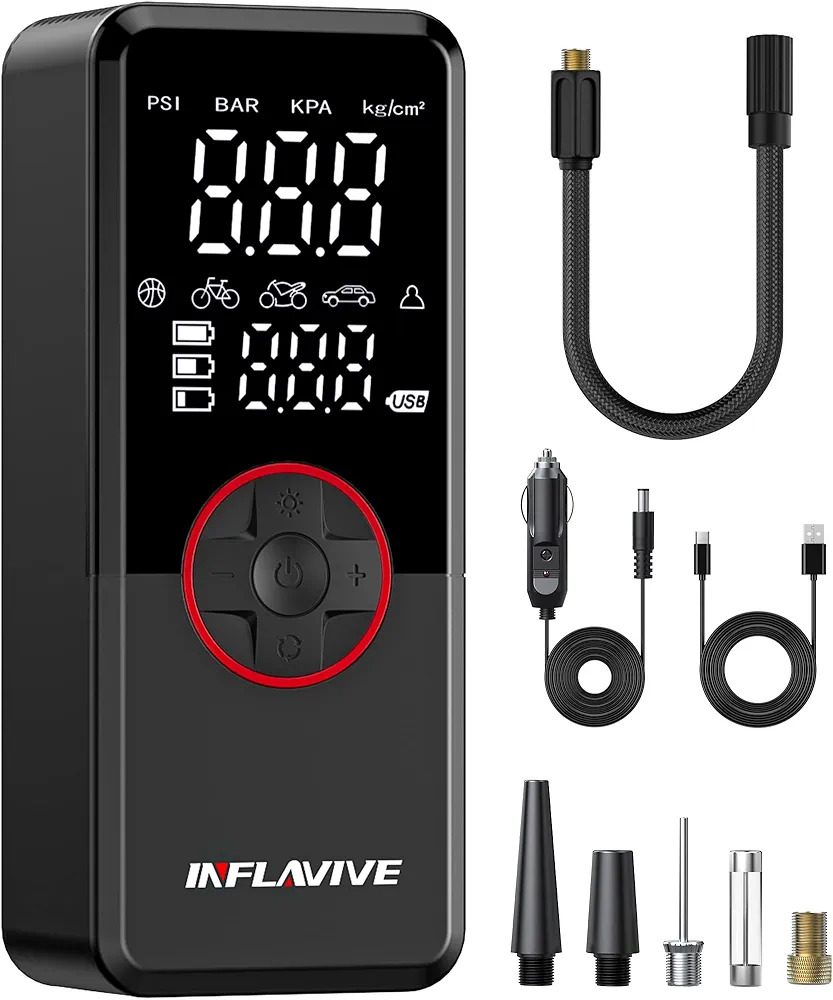 Tire Inflator Portable Air Compressor, Electric Air Pump for Car Tires with Pressure Gauge, 3X Faster Portable Tire Inflator for Car with Deflation Mode, 150PSI Bike Tire Pump for Car, Motor Bike Ball