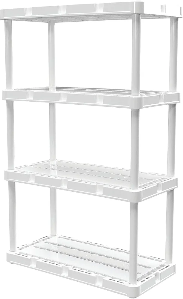 Gracious Living 4 Shelf Knect-A-Shelf Ventilated Light Duty Storage Home Organizer with Adjustable Shelves for Garage, Basement, and Laundry, White