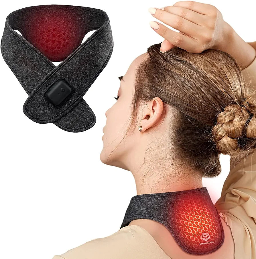 Wireless Neck Heating Pad, Heat Neck Wrap for Neck Pain Relief, Electric Heating Pad Using Graphene Heating Film, Cordless Thermal Neck Brace with Auto Shut Off for Stiffness Relief