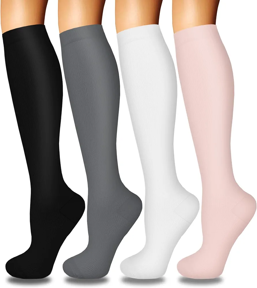 Iseasoo 4 Pairs Compression Socks for Women Circulation-Best Support for Nurses,Running,Athletic,Travel