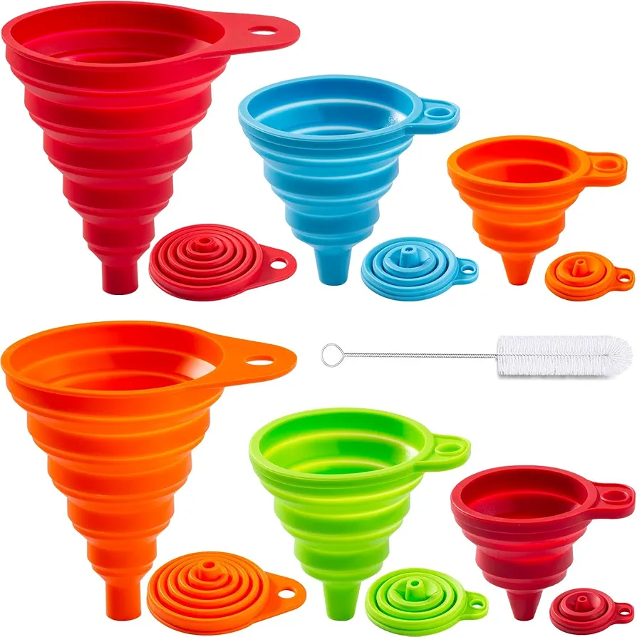 KALAVE 6 Pack Kitchen Funnel Set - Food Grade Silicone Collapsible Funnel, Funnels for Kitchen Use Filling Bottles, Daily Cooking, and Water or Powder Transfer. (Multicolor)