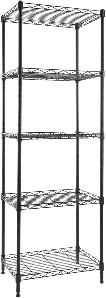 GIOTORENT 5-Wire Shelving Storage Garage Organizer, Adjustable Metal Shelf Wire Shelving Unit Rack for Laundry Bathroom Kitchen Storage, Pantry Closet Shelves, Matt Black