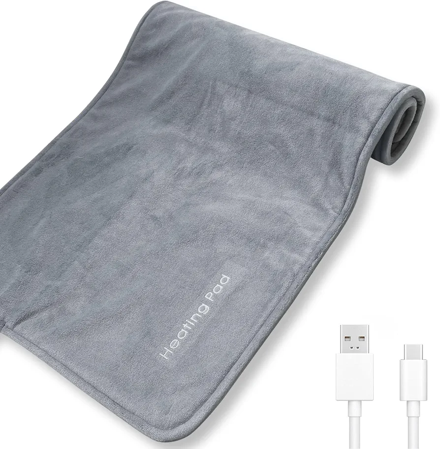 Yanmucy USB Heating Pad Portable Graphene Electric Heating Pad 5V Machine Washable Soft Warmer Pads for Back Neck Cramps Menstrual Pain Relief 12"x24" (Grey)