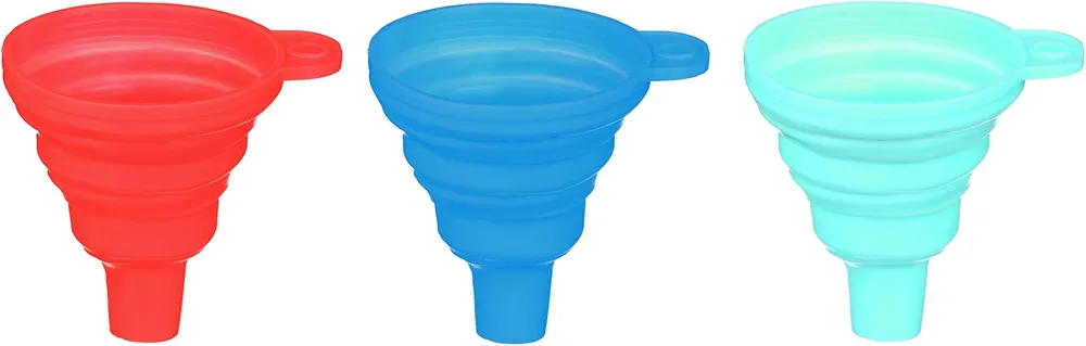 Funnels for Filling Bottles - Collapsible Funnels for Kitchen Use - Silicone Kitchen Funnel Set of 3 for Filling Bottles Liquid, Water and Powder, Foldable