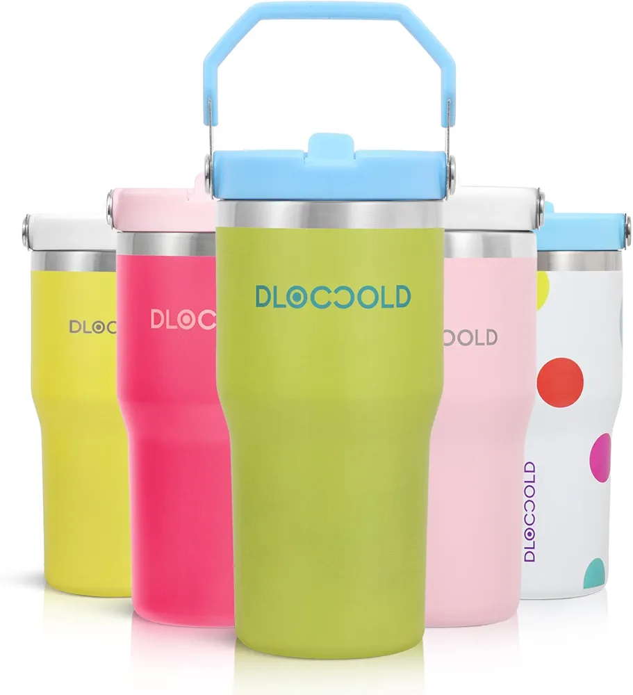 DLOCCOLD 20 oz Tumbler with Handle & Flip Straw for Kids, Insulated Stainless Steel Leak Proof Water Bottle with Sip Lid Home, Car, Sports, Outdoors, Reusable Cup with Straw, Cup Holder Friendly