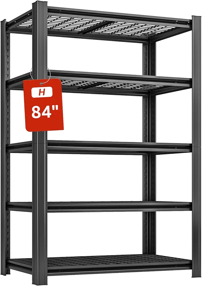 5 Tier Metal Shelving Unit, 84" H x 48" W x 24" D, 3000LBS Adjustable Garage Shelves, Heavy Duty Storage Shelves for Warehouse, Basement, Kitchen, Pantry, Living Room, Black