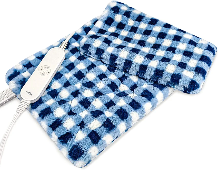 GOQOTOMO Full Weighted Electric Heating Pad for Back/Waist/Abdomen/Shoulder/Neck Pain and Cramps Relief - 2.3 lb Weighted with Auto-Shut Hot Heated Pad(12 * 24", LB002) Blue&White Grid