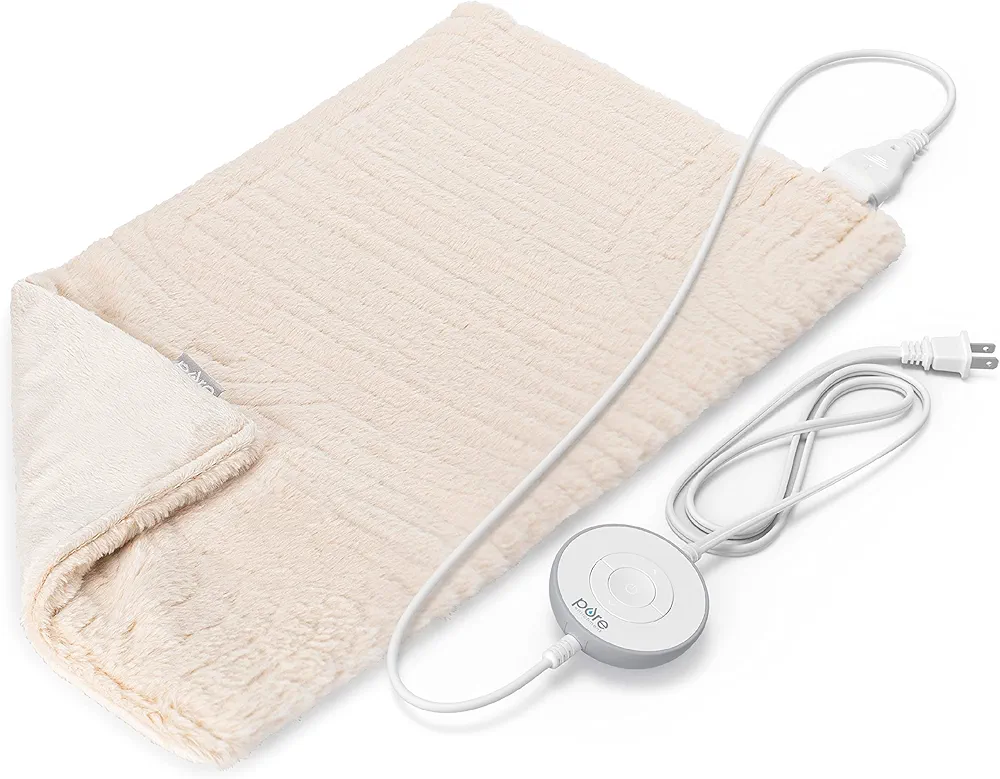 Pure Enrichment PureRadiance Luxury Heating Pad for Cramps, Back, Neck, & Shoulder Pain Relief, Patented Design, Soft Faux Fur & Micromink, 6 Heat Settings, Machine Washable, 12”x24” (Golden Sands)