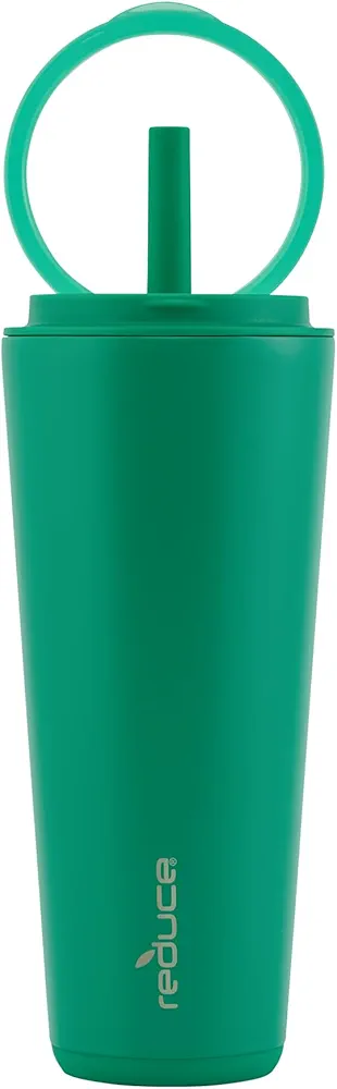 REDUCE Halo 32 oz Stainless Steel Vacuum Insulated Tumbler - Spill Proof Travel Mug with Flip Handle Lid - Keeps Drinks Cold for 32 Hrs - Dishwasher Safe - Cupholder Friendly - Palm Leaf