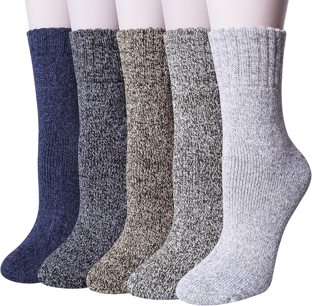 YSense 5 Pairs Womens Wool Socks Thick Knit Warm Winter Socks Cozy Comfy Socks Gifts for Women