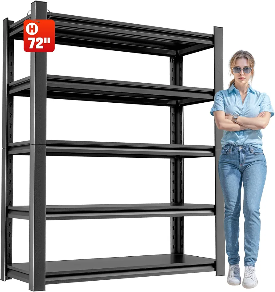 Storage Shelves Garage Shelving Heavy Duty - 72''H Garage Shelves Adjustable 5 Tier Metal Shelving Unit Storage Rack Industrial Shelving Utility Shelf for Garage 16" D x36 W x72 H