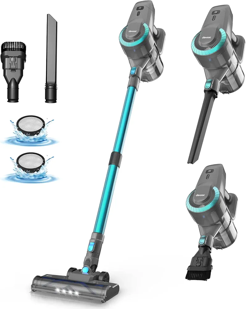 DEVOAC N300 Cordless Vacuum Cleaner, 6 in 1 Lightweight Stick Vacuum, 2200mAh Battery Up to 40mins Runtime, Powerful Handheld Vacuum for Hard Floor Rug Pet Hair Home Dorm