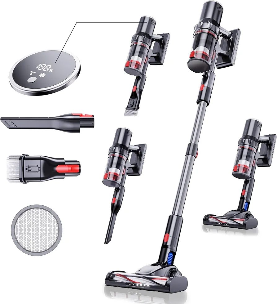 Cordless Vacuum Cleaner 250W/25Kpa, Stick Vacuum Cleaners for Home with 40 Mins Max Runtime Rechargeable Powerful Suction Handheld Vacuum for Home, Hard Floor, Carpet, Shutters, Pet Hair, Car