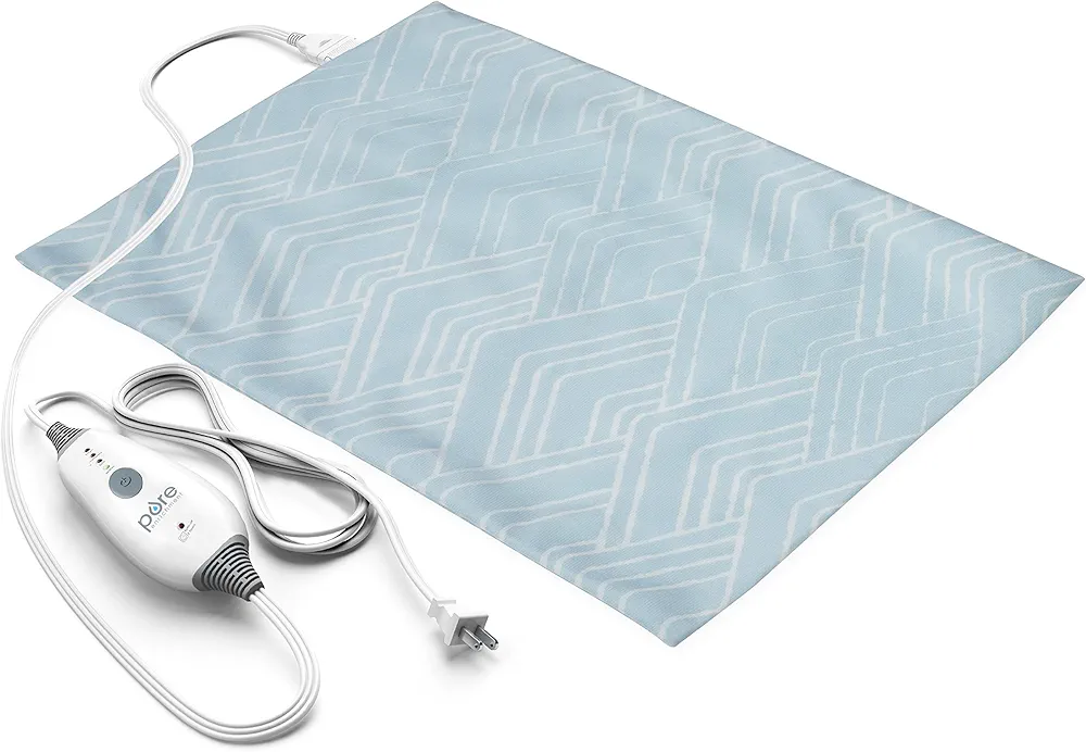 Pure Enrichment PureRelief Express Designer Series Electric Heating Pad - 12” x 15” Fast-Heating with 4 Heat Settings, Machine-Washable Fabric, & 2-Hour Auto Safety Shut-Off - Cerulean Diamond