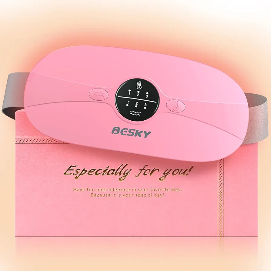 Besky Heating Pad, Portable Cordless Menstrual, Heating Pad with 3 Heat Levels and 3 Massage Modes, Menstrual Heating Pad 5s Fast Heating, Back or Belly Pain Relief Heating Pad for Women and Girl