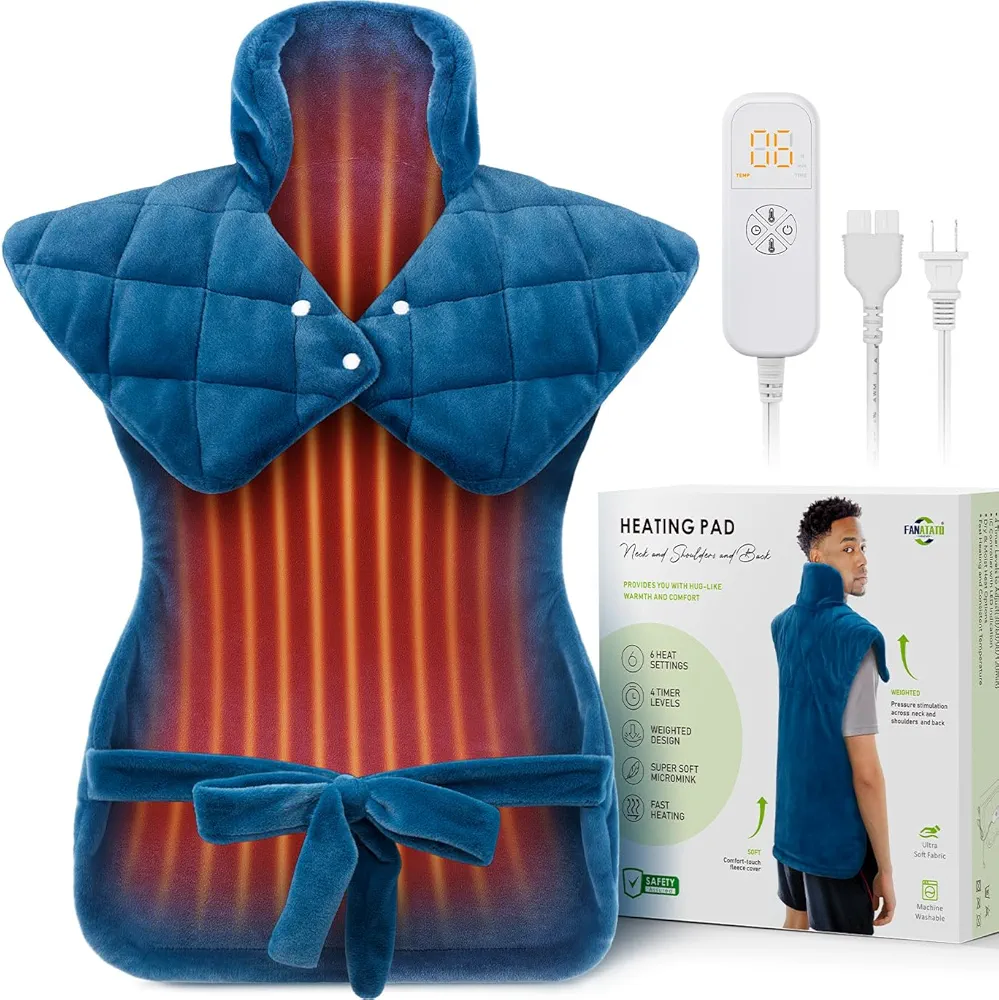 Heating Pad for Neck Shoulders and Back Pain Relief, Birthday Christmas Gifts for Women Men Mom Dad, Large Weighted Electric Neck Shoulders and Back Heat Pad, 6 Heat Settings Auto-Off, UL Certified