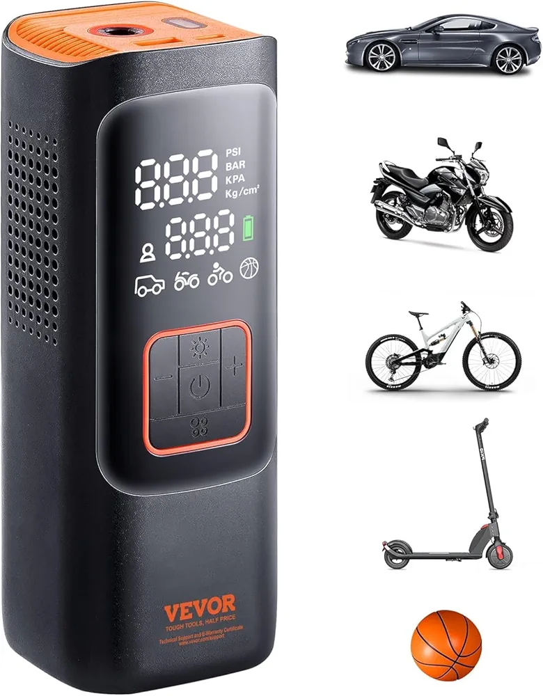 VEVOR Tire Inflator Portable Air Compressor, 2X Faster Inflation, 160PSI Cordless Smart Air Pump with LCD Screen, 7800mAh Battery, Suitable for Cars, E-Bikes, Motorcycles, Balls